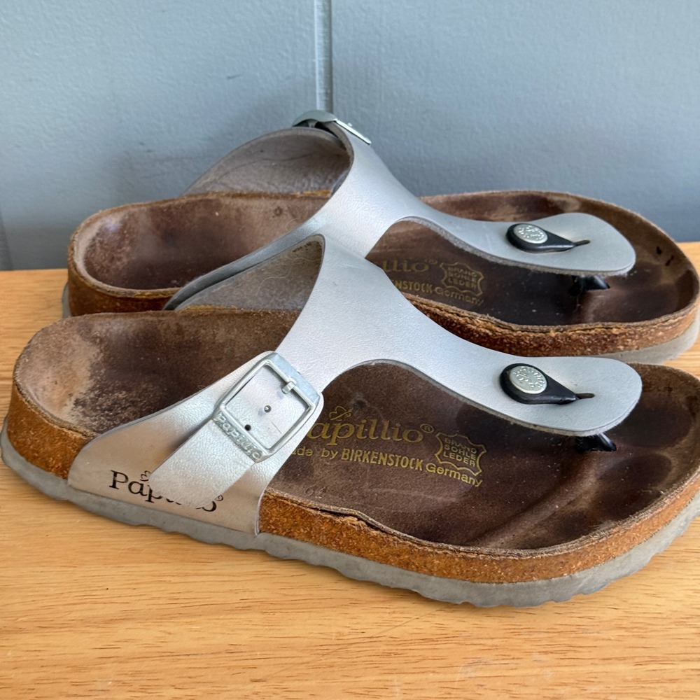 Papillio Birkenstock Gizeh Silver Metallic Thong Sandal EU 36 US 5.5 Womens - Picture 2 of 9